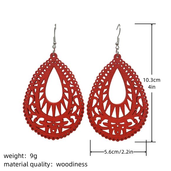 Beige Casual Retro Simple Style Water Droplets Minimal Wood Drop Earrings Boho - Picture 2 of 16
